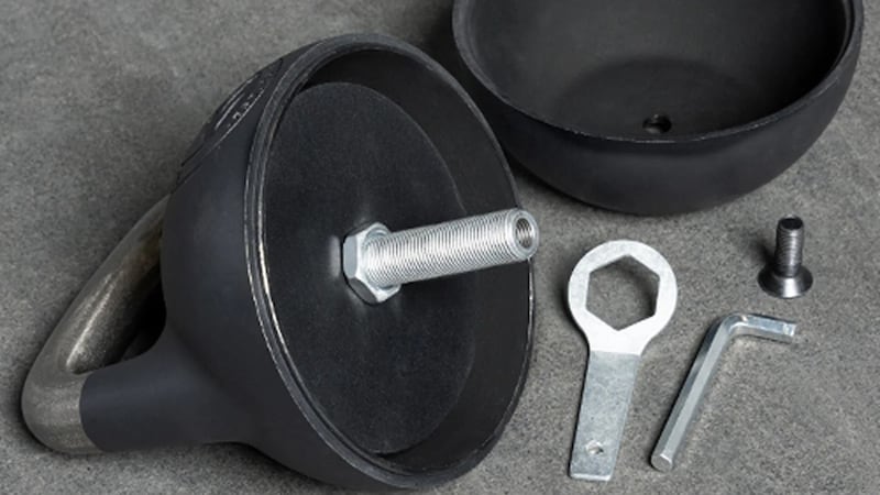 The open kettlebell shell and tools.