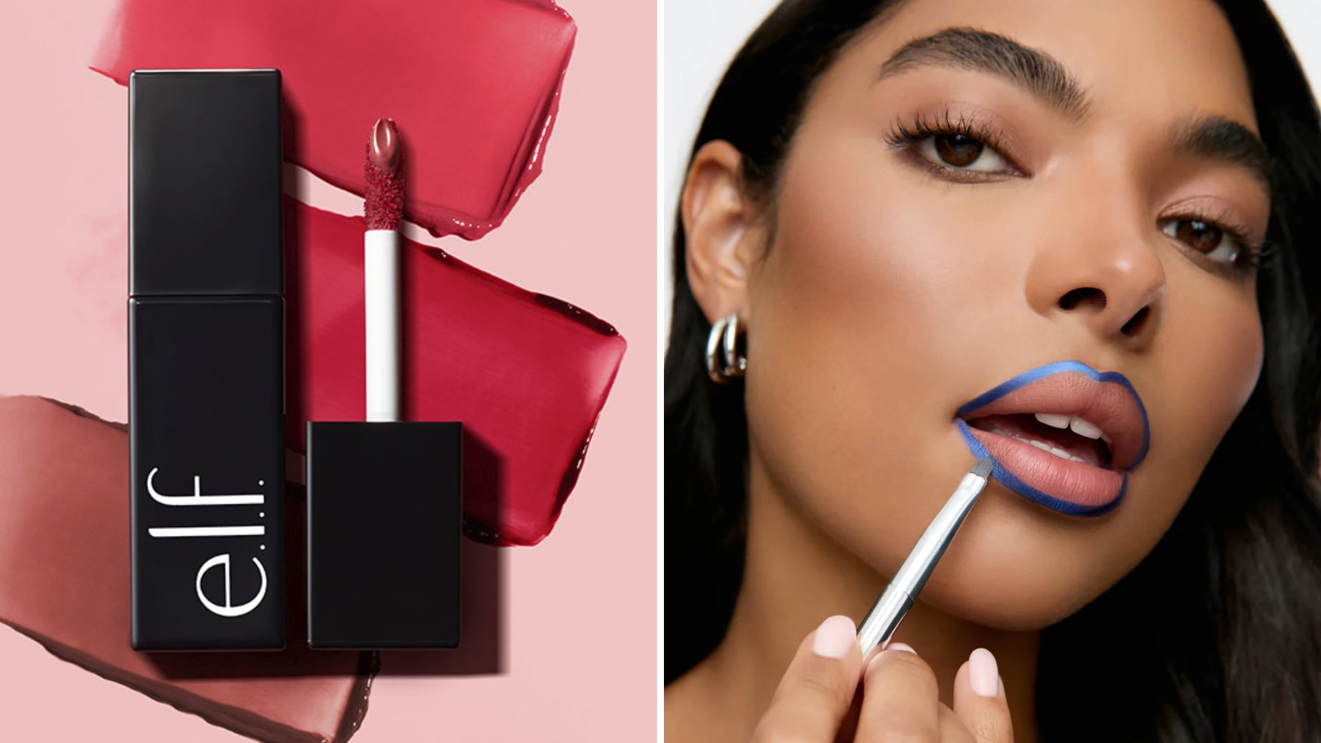 e.l.f. Cosmetics's Glossy Lip Stain and a model applying lip stain