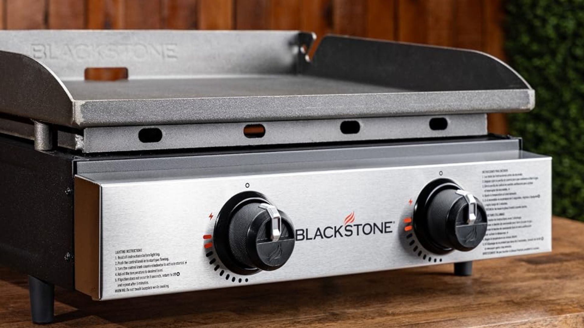 A Blackstone griddle on a table outdoors.