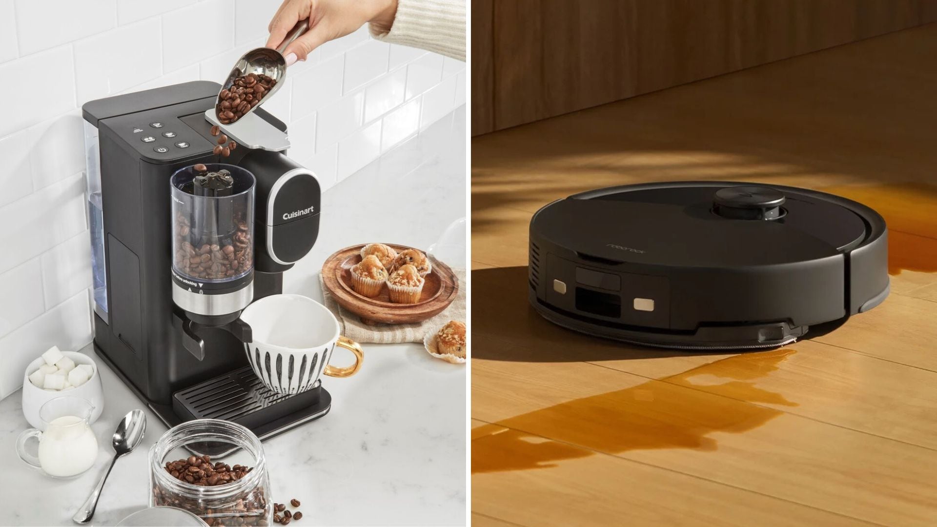 A Cuisinart Coffee Maker and a robot vacuum.