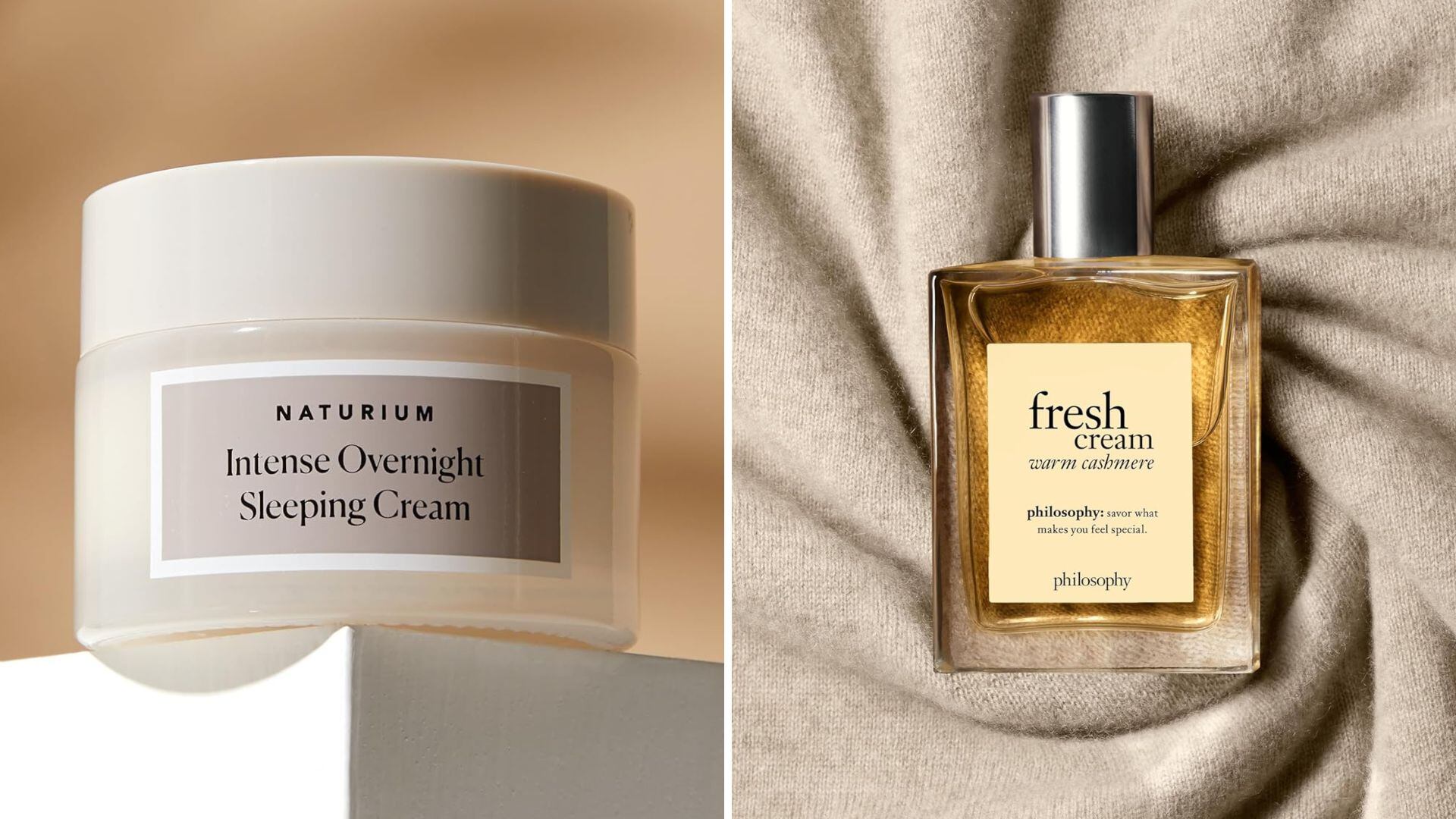 Naturium Overnight Cream and Philosophy perfume.