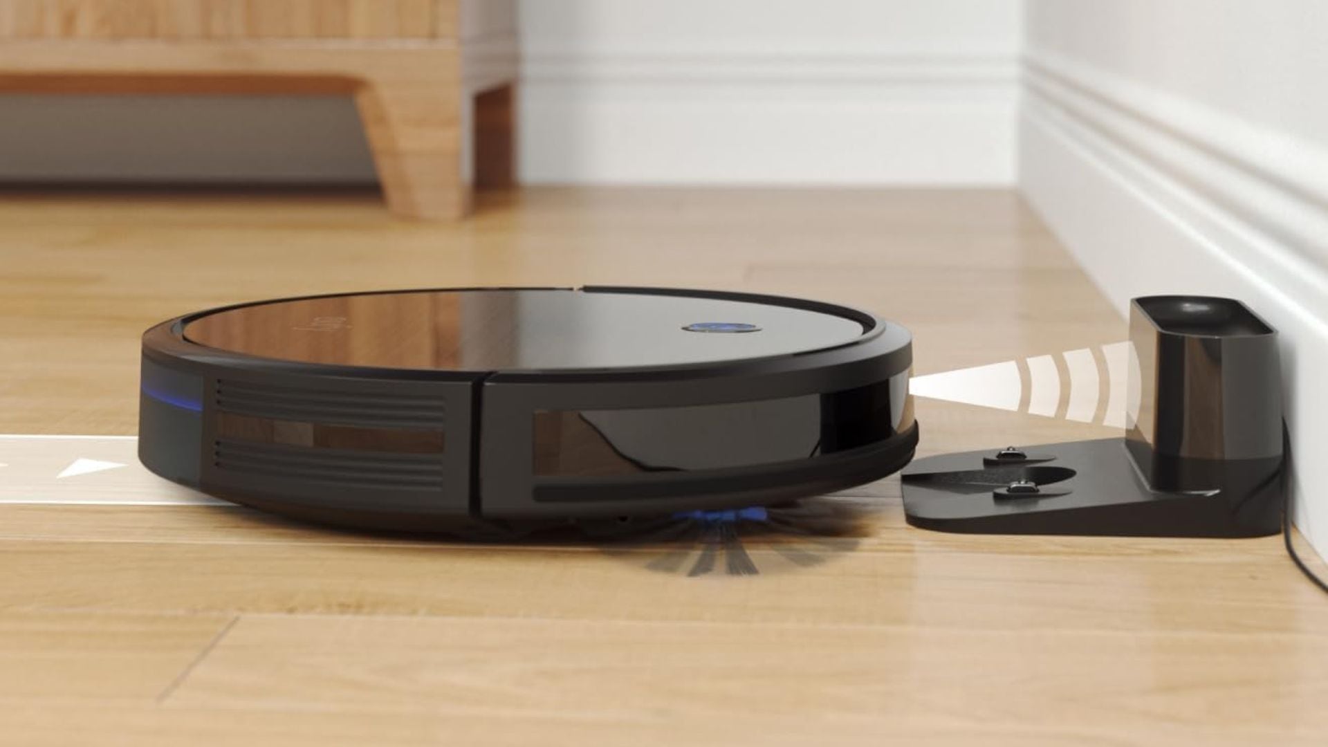 A robot vacuum is going to its charging dock.