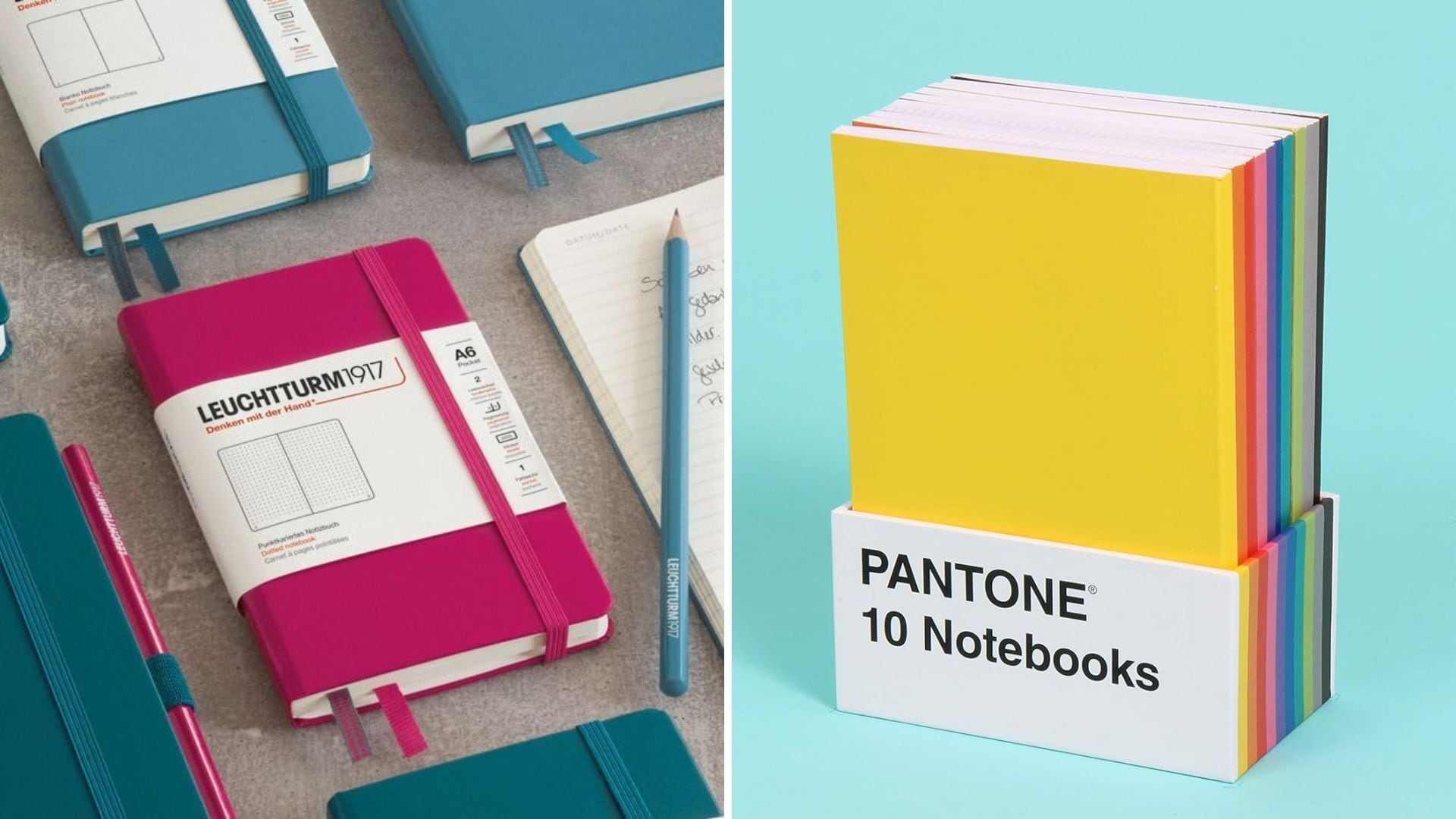 a split image of two different notebooks