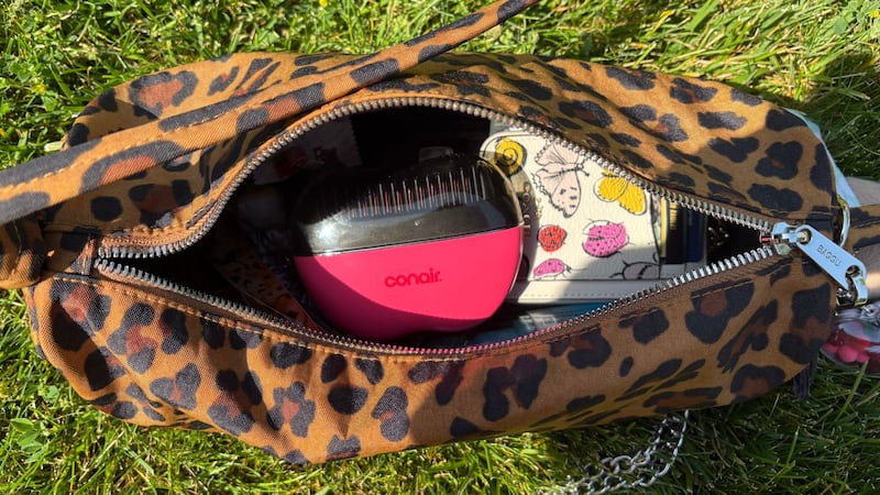 The small cordless heated brush in Bianca's shoulder bag