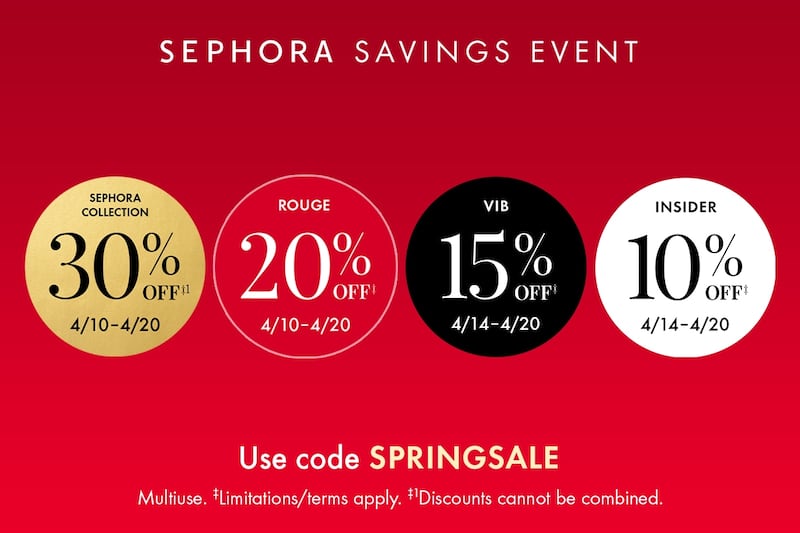 The Sephora Savings Events discounts for all membership tiers.