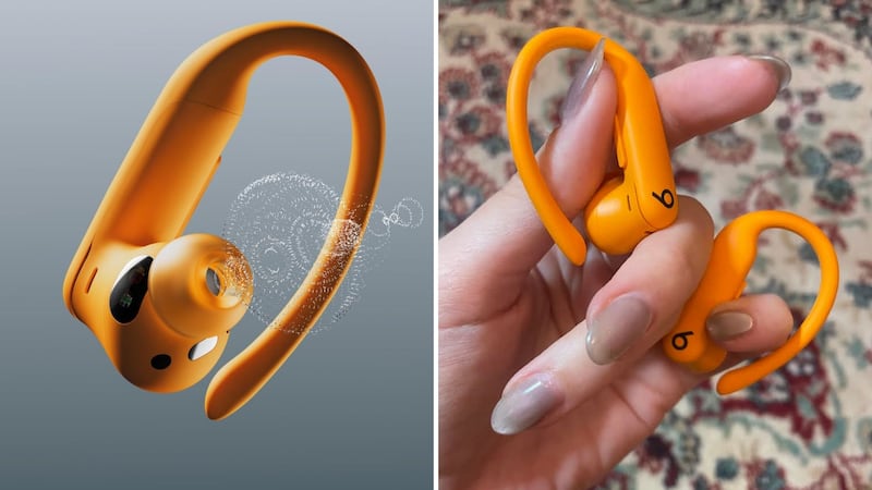 Close-up images highlighting the over-ear design of the Beats Powerbeats Pro 2.