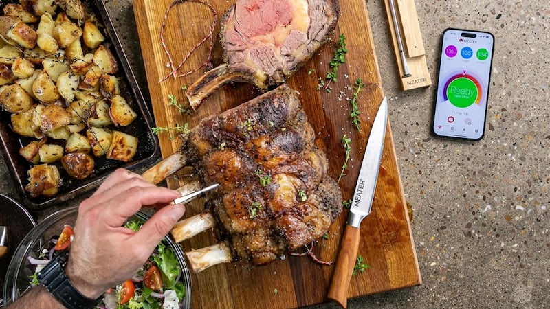 The Meater PRO being used to check the internal temperature on a roast.