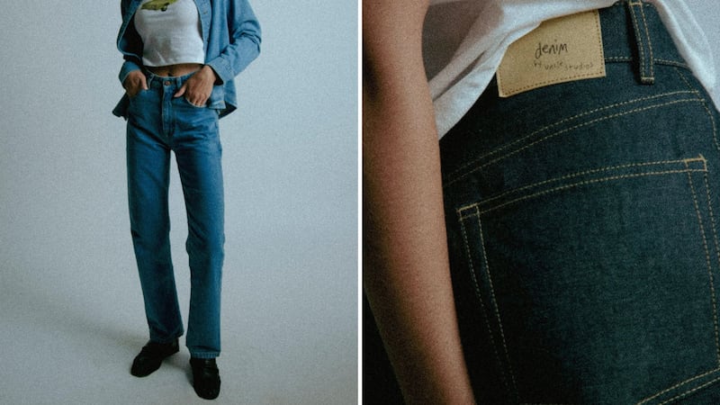 A model wearing The Straight Leg Jean.