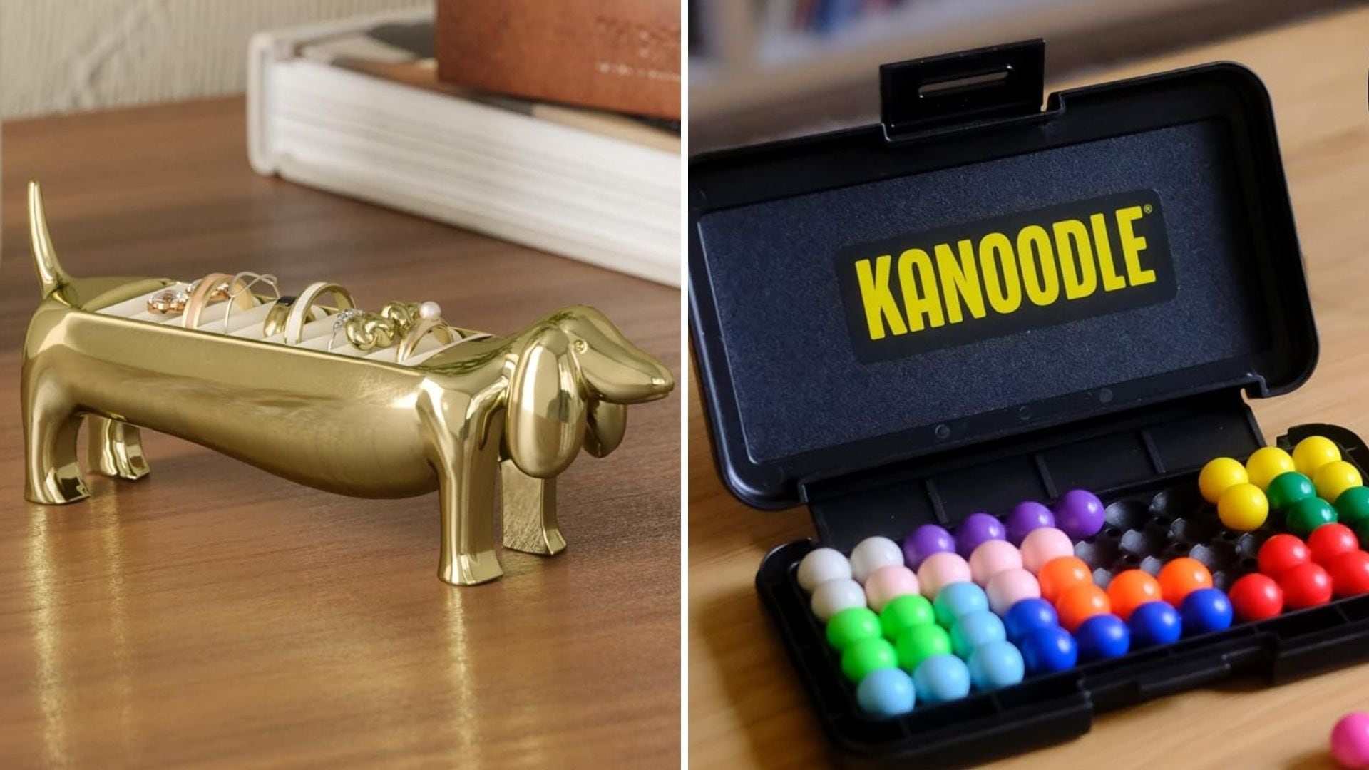 A ring holder and a Kanoodle game.