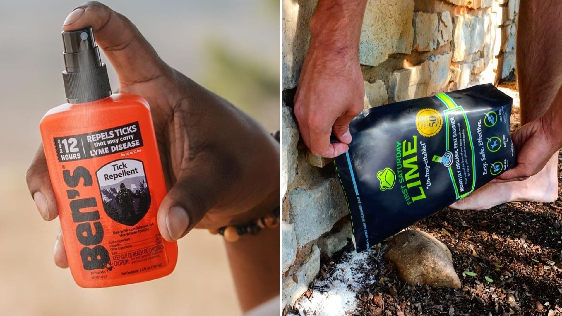 Tick spray from Ben's and gardening aid to fend off ticks.