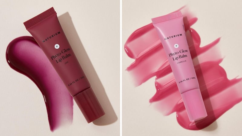 the plum and pink glosses with swatches beside them