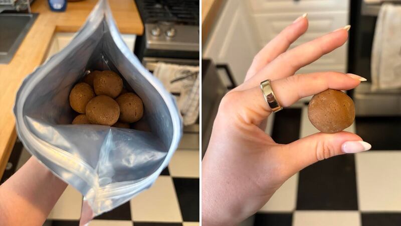 Alice holding a bag of Pupsicle refills