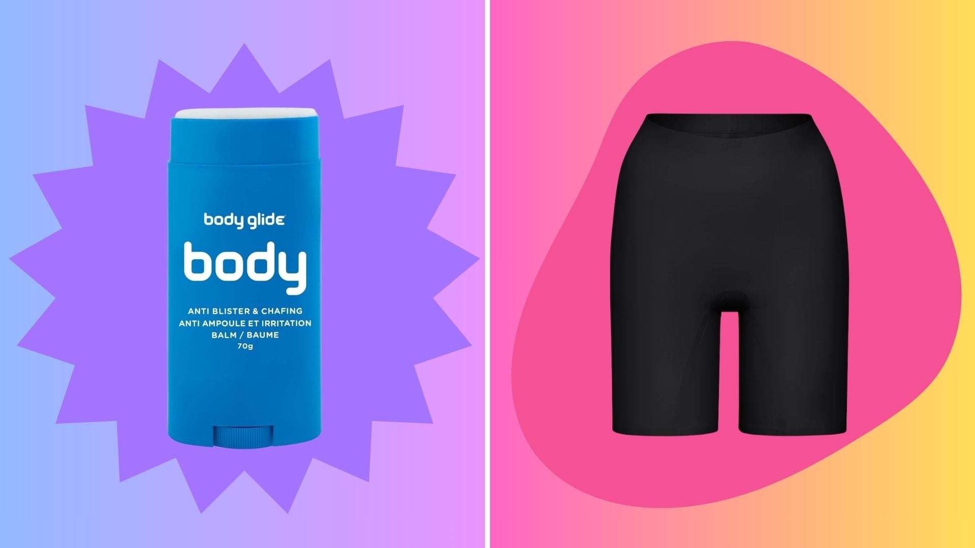 Body Glide balm and Knix anti-chafe shorts.