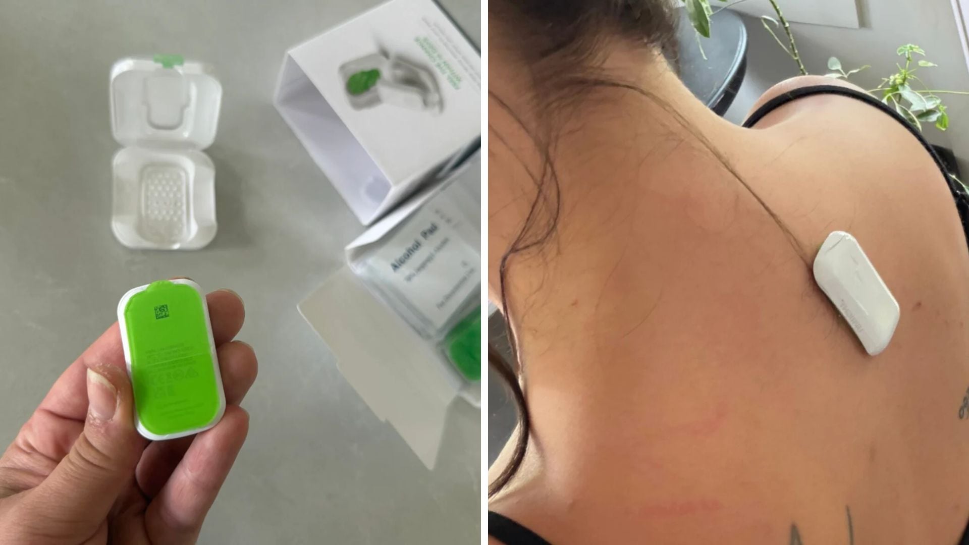 two images of the reviewer using the posture corrector