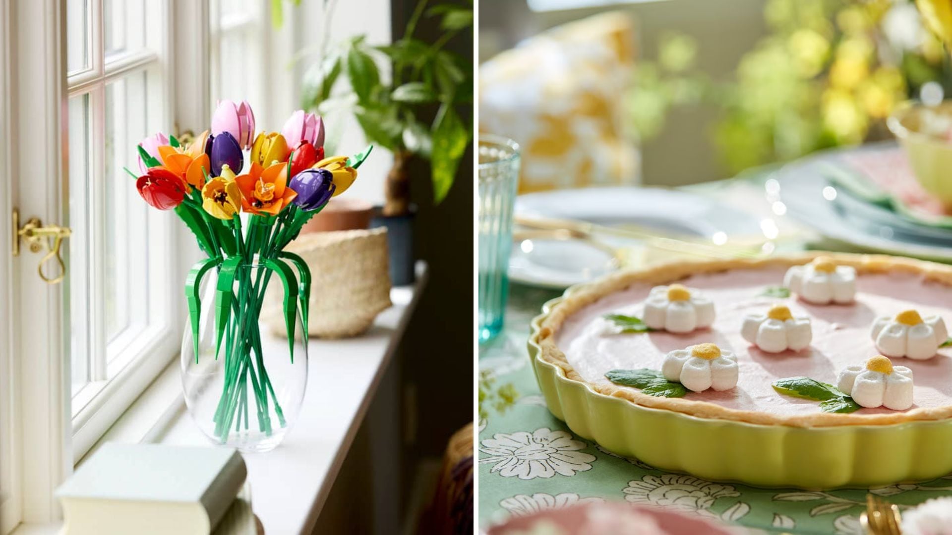 A LEGO tulip bouquet and an IKEA pie plate.