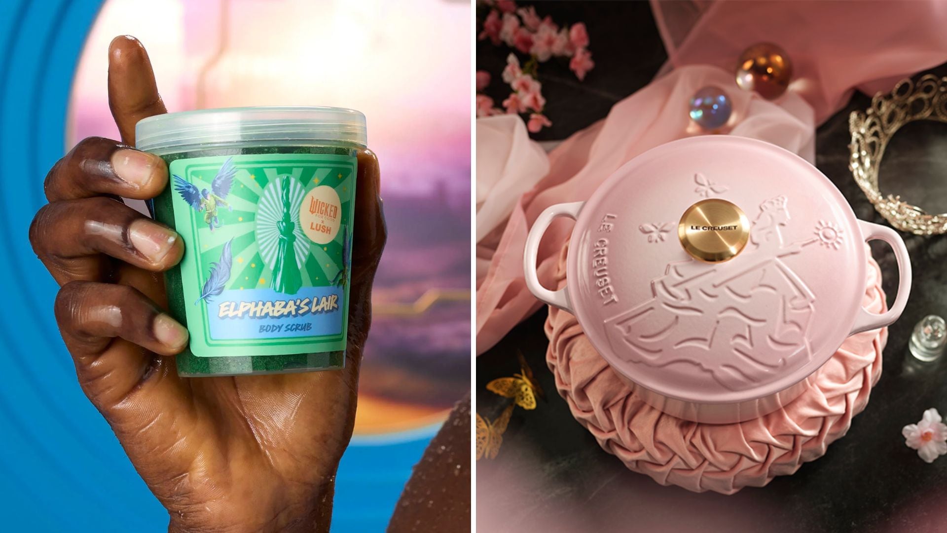 Lush Elphaba Scrub and a Glinda Le Creuset Dutch Oven.