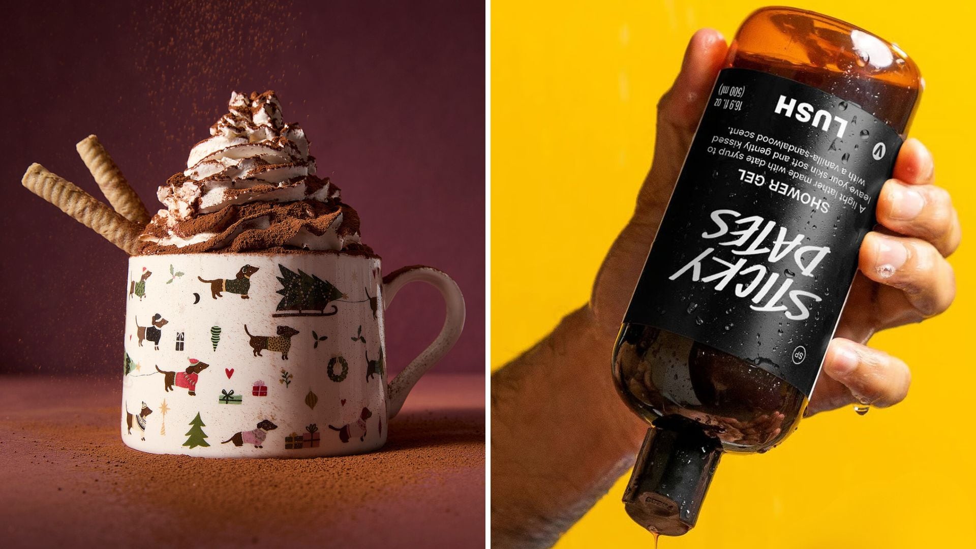 A mug and Sticky Dates cleanser.