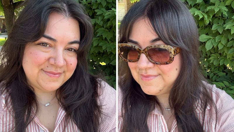 Bianca's hair before and after using the Conair Cordless Heated Brush