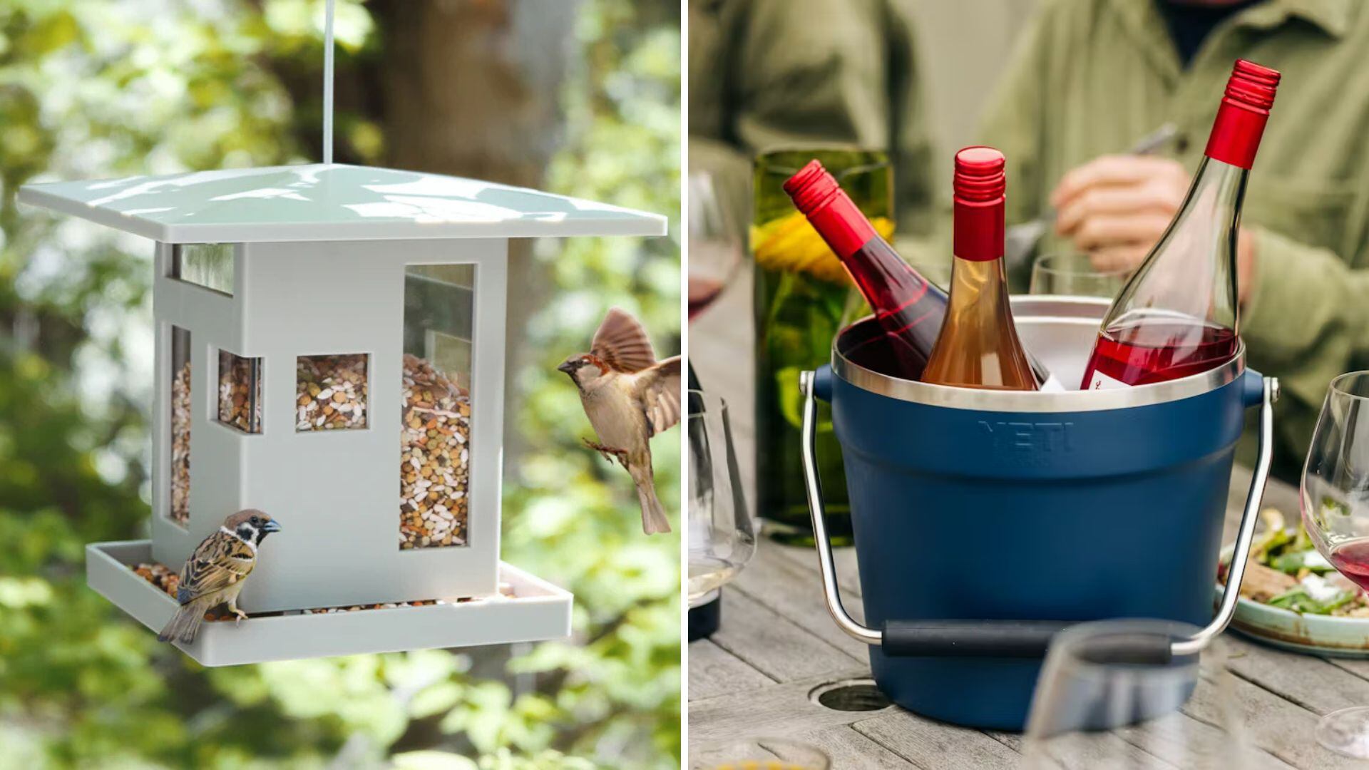 An Umbra bird feeder and a YETI beverage bucket.