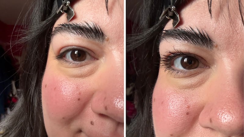 Bianca's eyelashes before and after trying the mascara.