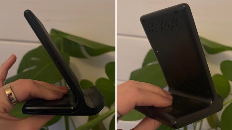 Alice holding the INIU Phone Charger in front of a plant.