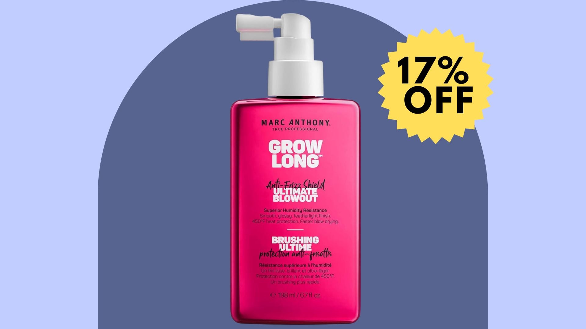Marc Anthony Blowout Spray on an archway with a 17% off sticker.