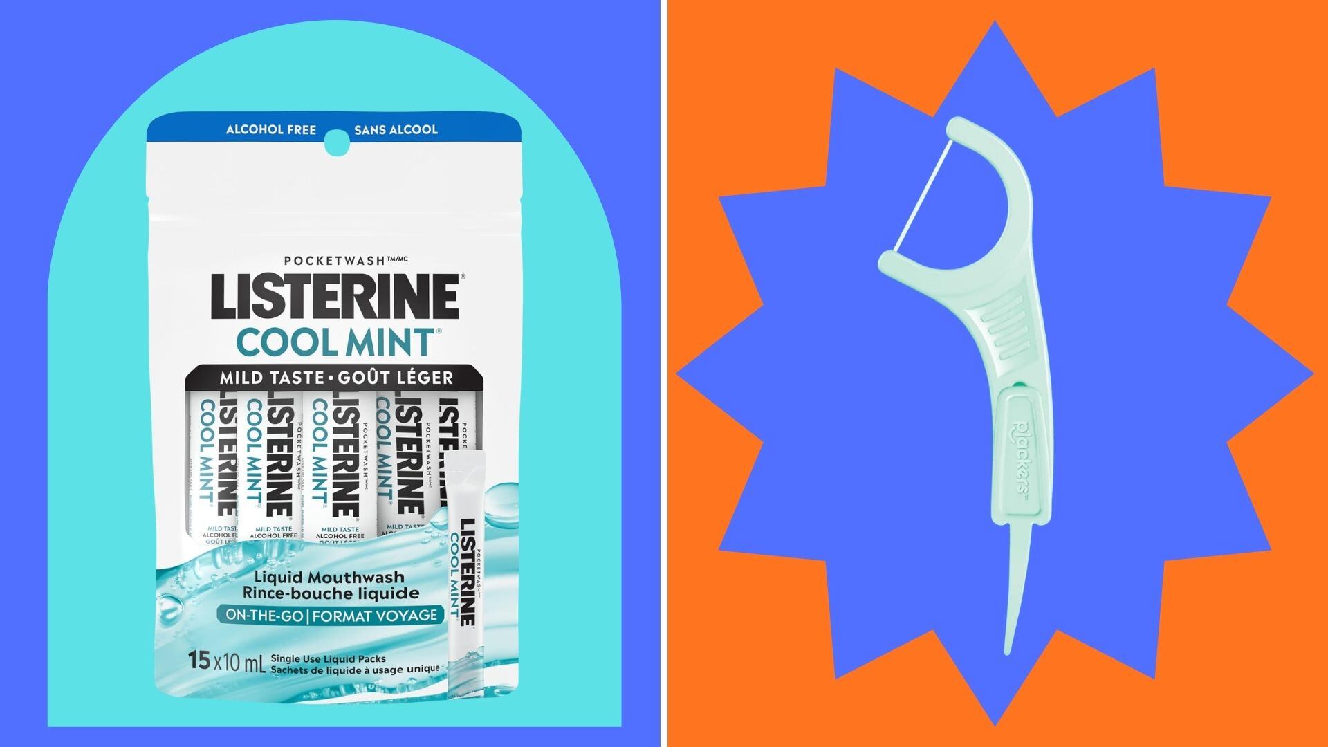 Listerine Mouthwash and Pickers floss picks.