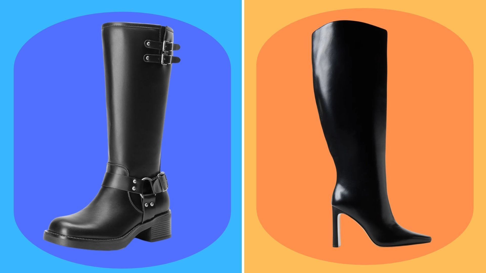 two different boots with a bright and colourful background