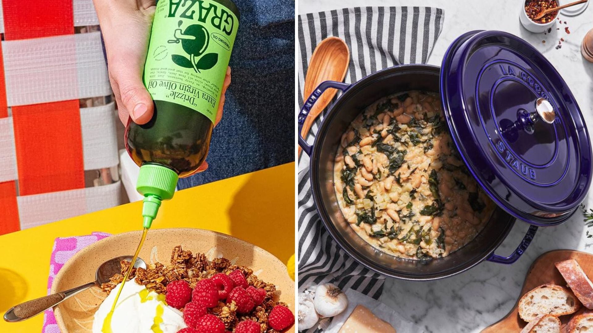 Graza olive oil and a STAUB Cocotte.