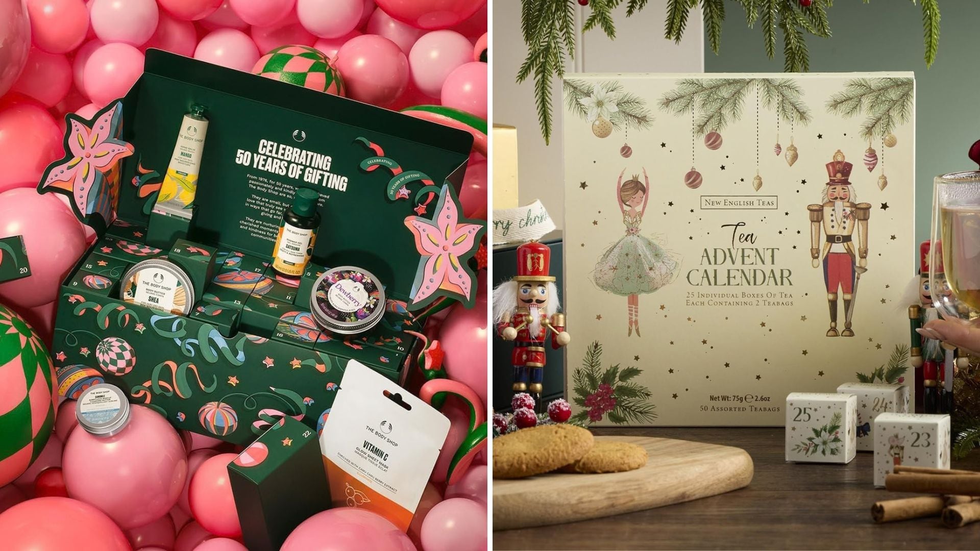 An Advent Calendar from The Body Shop and a tea Advent calendar.