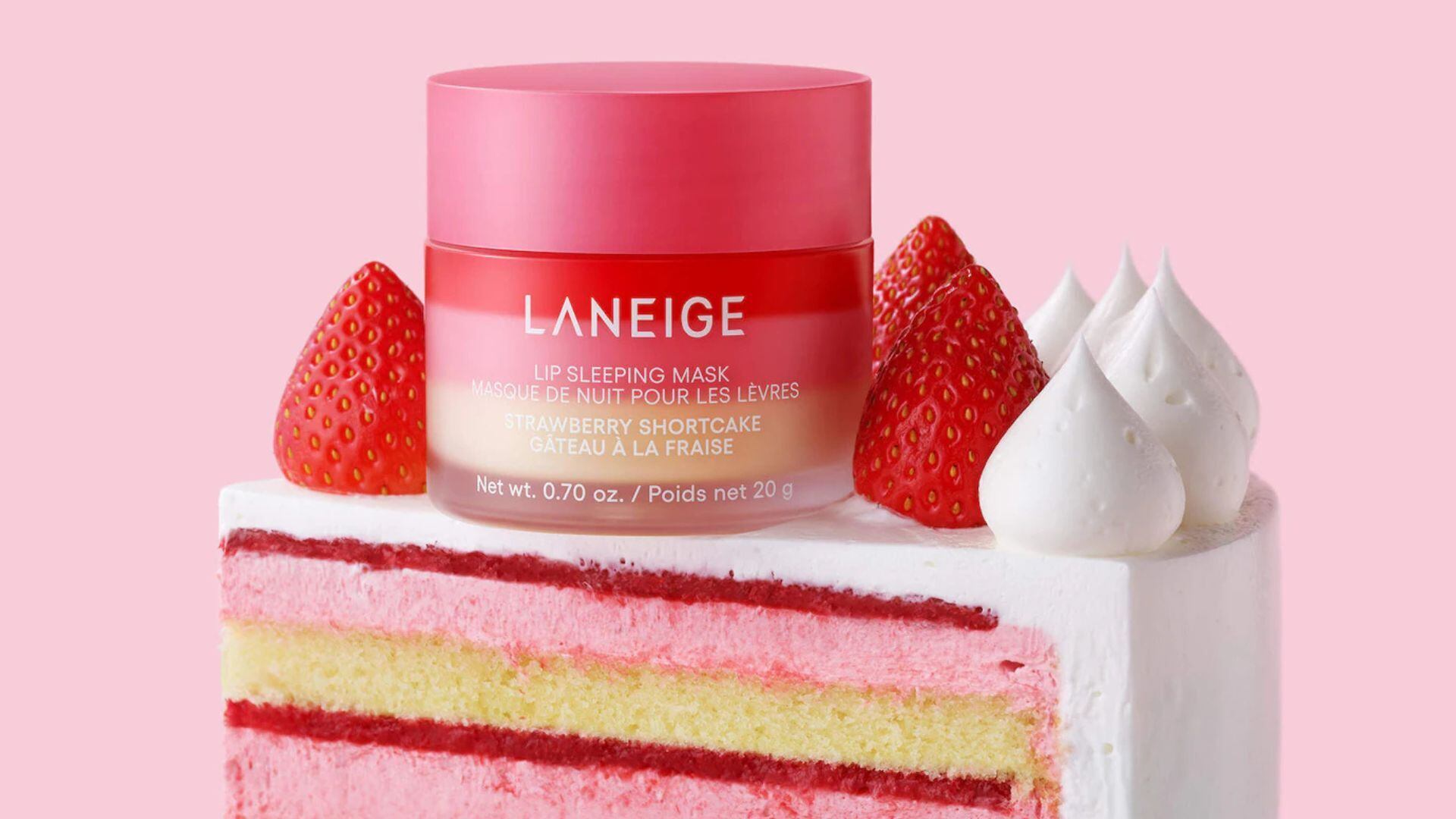 a layered lip mask sitting on a piece of cake