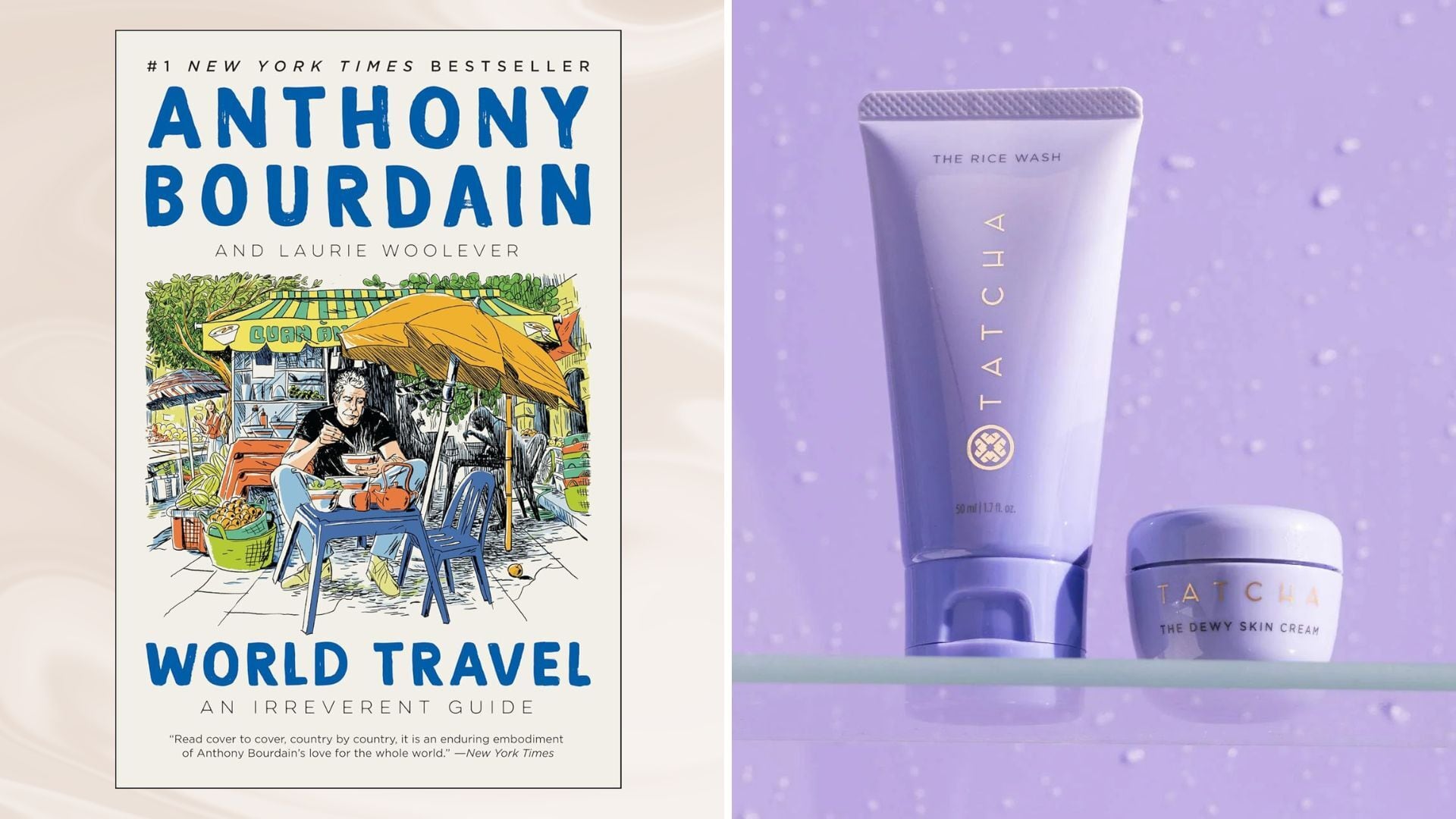 An Anthony Bourdain travel book and a skincare gift set