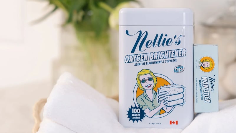 Two Nellie's products on a pile of laundry.