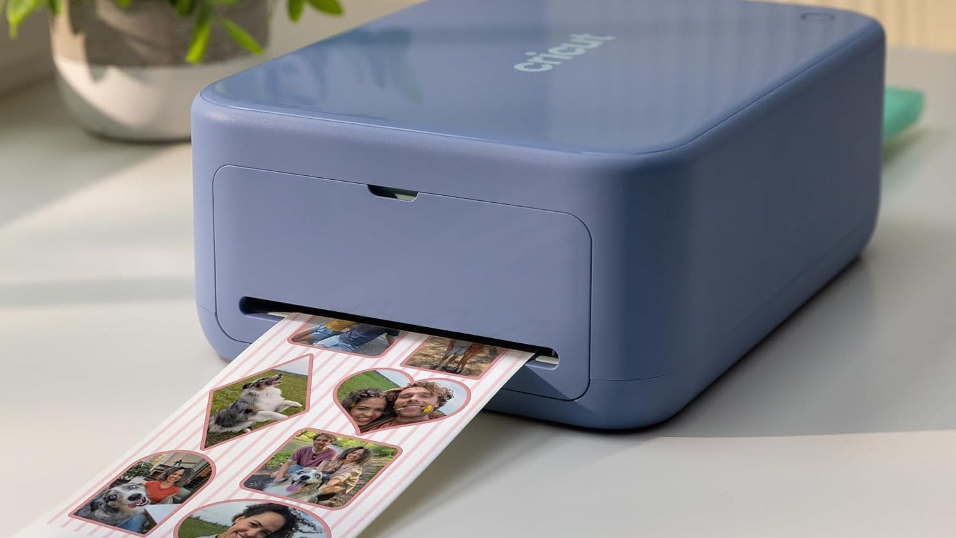 A Cricut StickerPix Print + Cut printing a sheet of stickers.