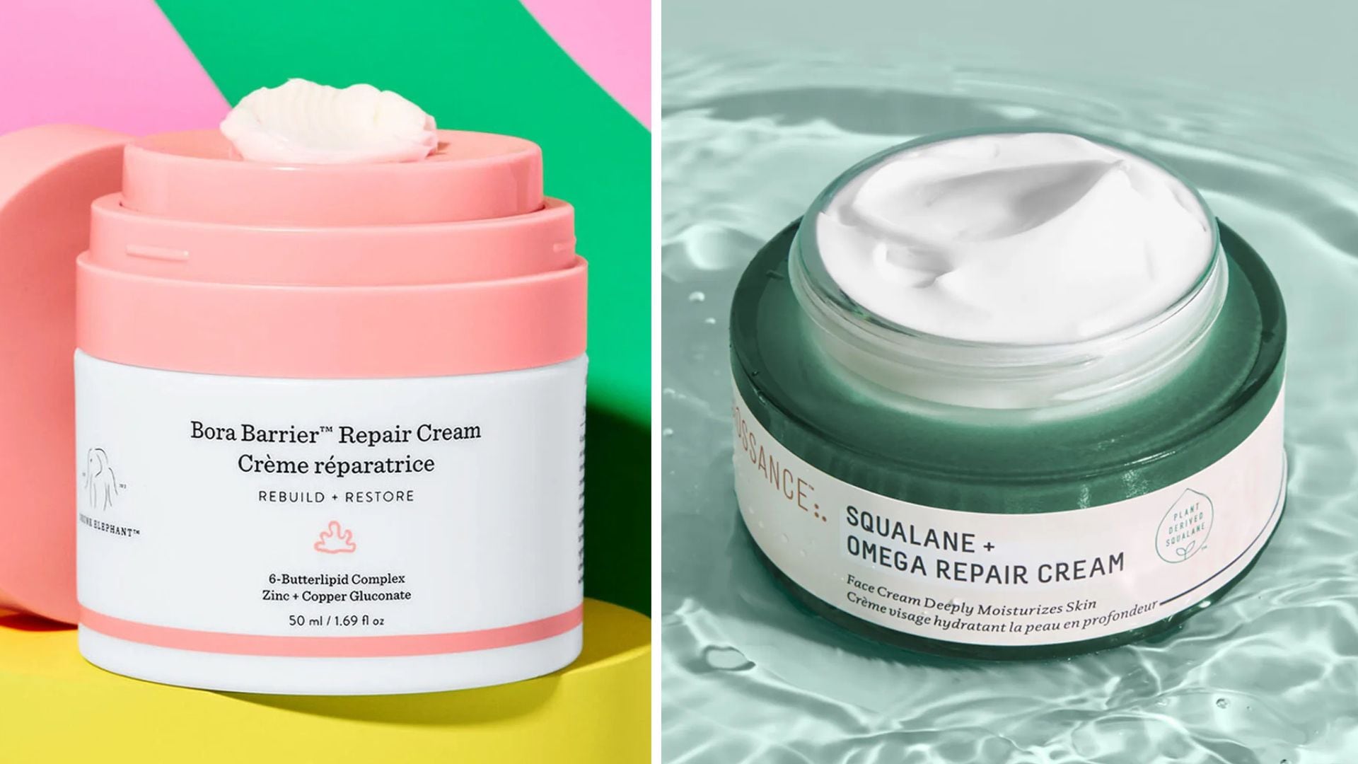 a split image of two skin creams