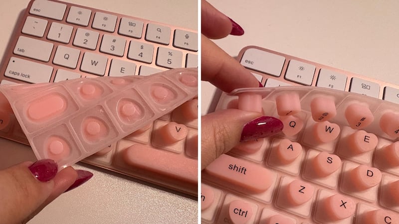 Bianca showing how thick the key pads on the cover are.