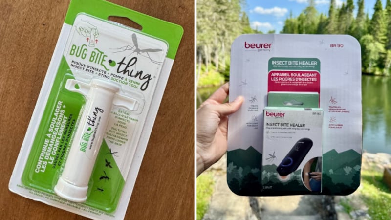 Split image of bug bite treatment tools