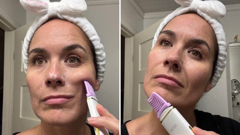 Valérie Sardin testing the exfoliant tool with a silicone cover