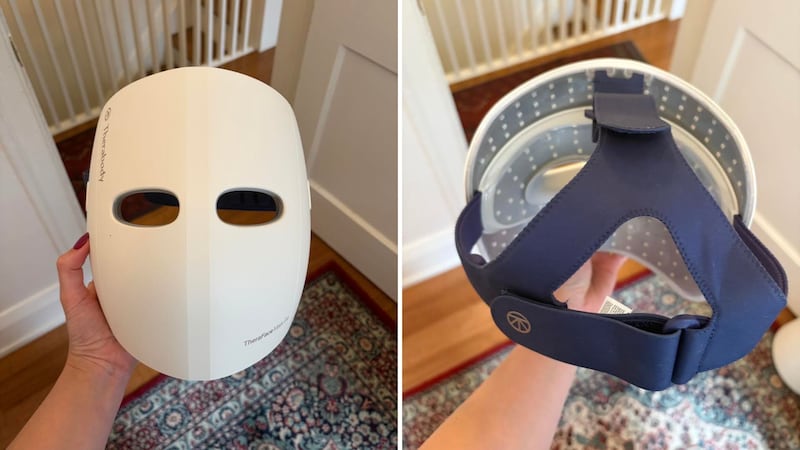 The front and back of the Therabody TheraFace Mask Glo LED Skincare Mask.