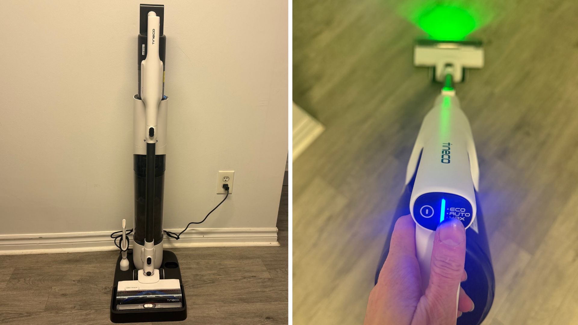 two images of the floor cleaner in Meg's apartment