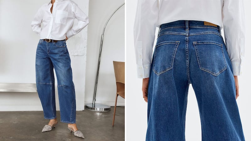 A person wearing Malia Barrel Leg Jeans.
