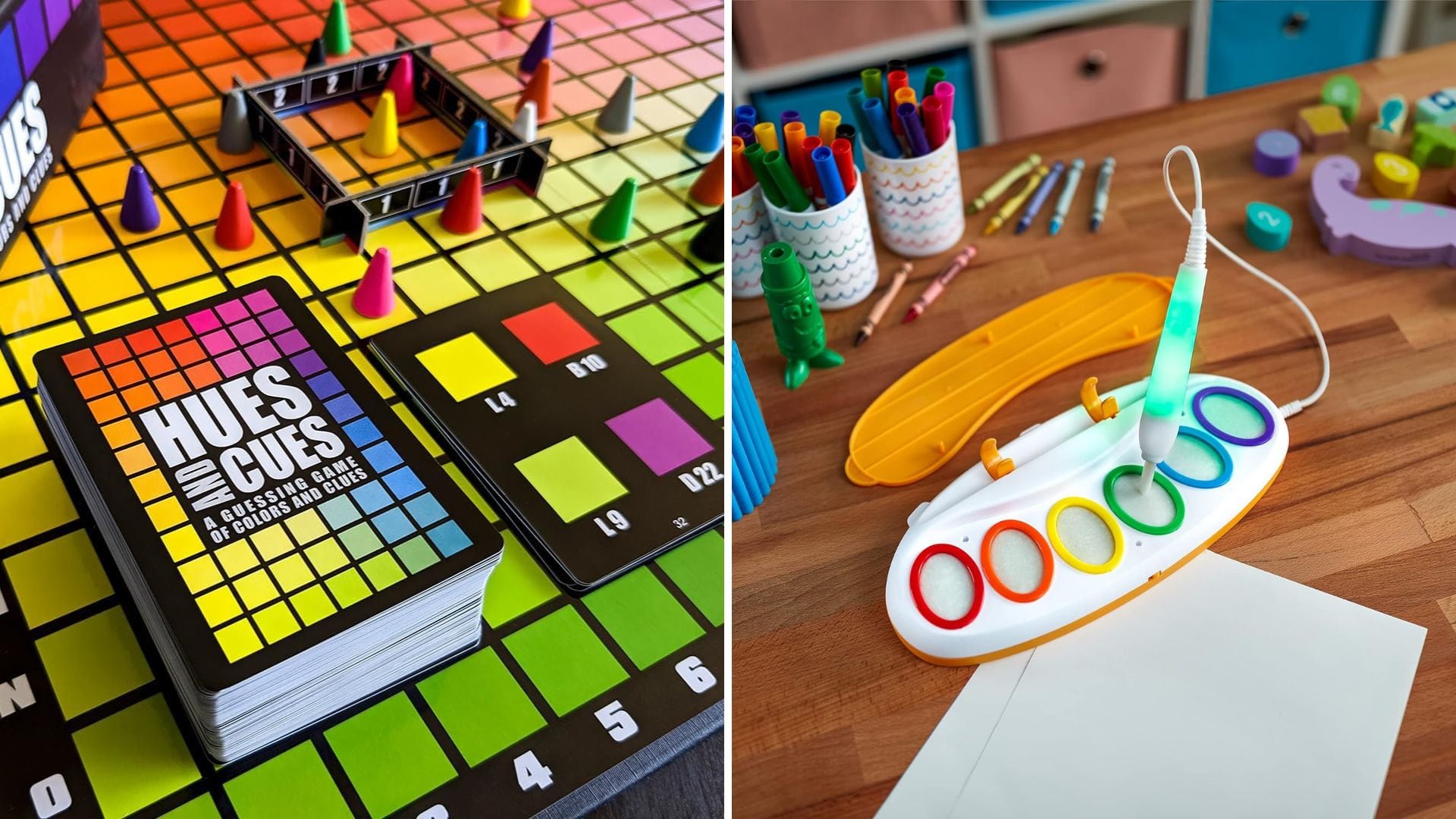 Hues and Clues and a Crayola palette.