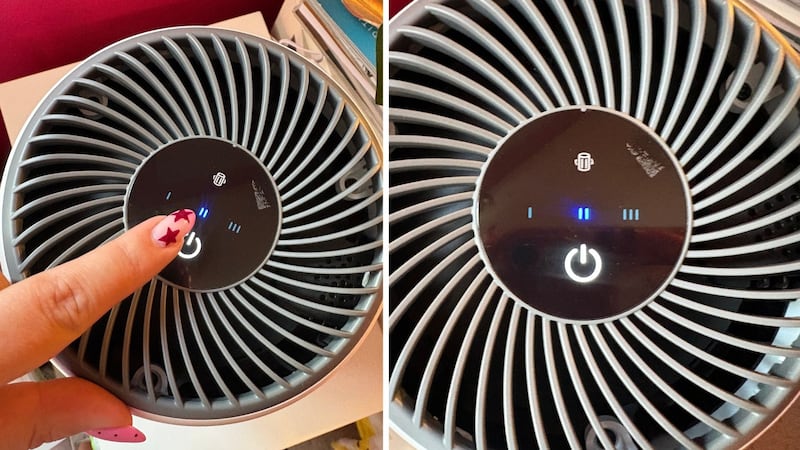 two photos of the setting buttons on the top of the machine