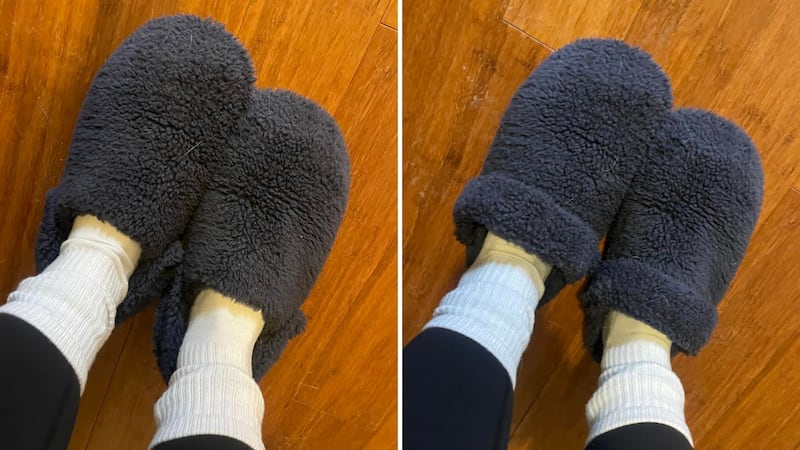 Alice is wearing the Crocs slippers with and without the strap.